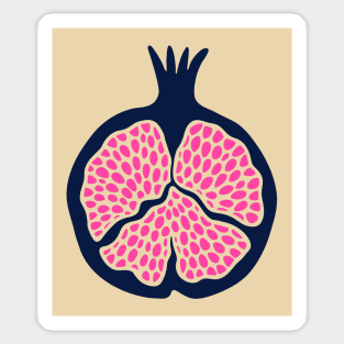 POMEGRANATE Fresh Plump Ripe Tropical Fruit in Dark Blue with Cream and Fuchsia Hot Pink Seeds - UnBlink Studio by Jackie Tahara Sticker